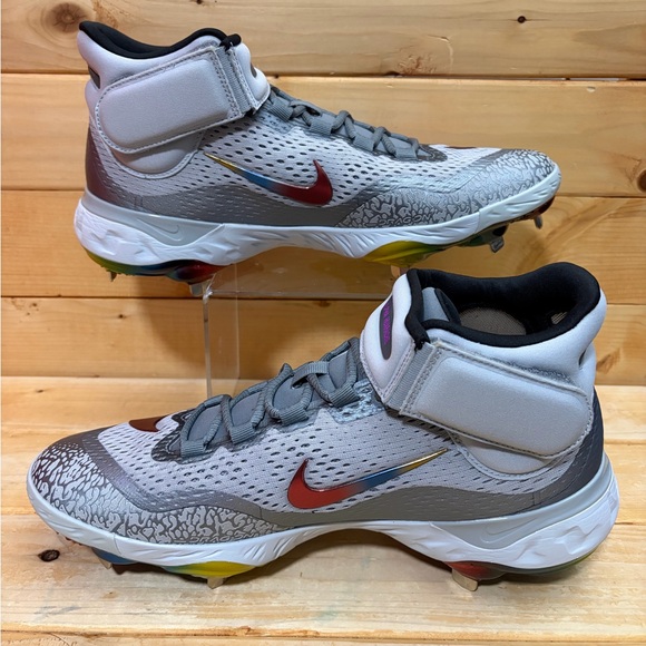 New Nike Baseball Cleats Alpha Huarache Elite 4 Mid Rainbow FZ3327-001 Men’s 12 - Picture 2 of 7